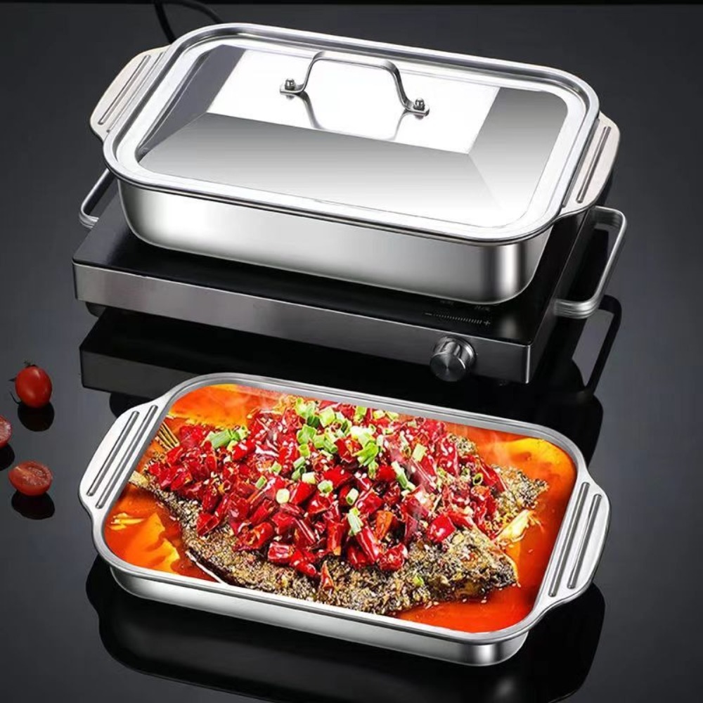 Kitchen Baking Tray Organiser - Stainless Steel Grilled Fish Pan with