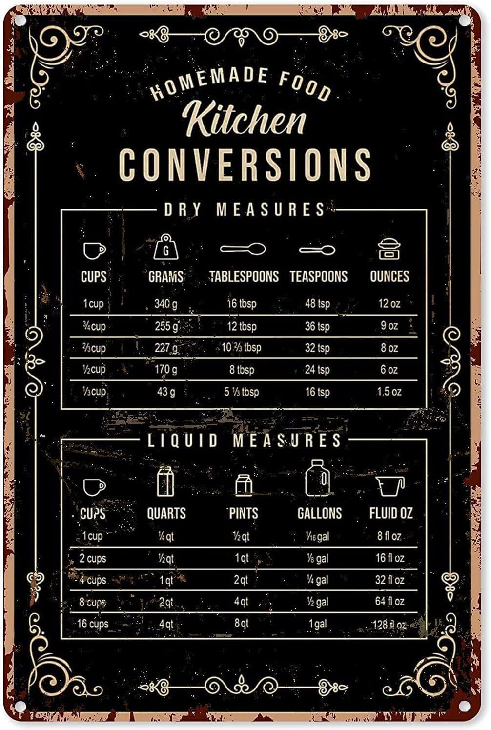 Rustic Tin Decor Baking Signs  - Kitchen Baking Conversion Chart recensione e prezzo